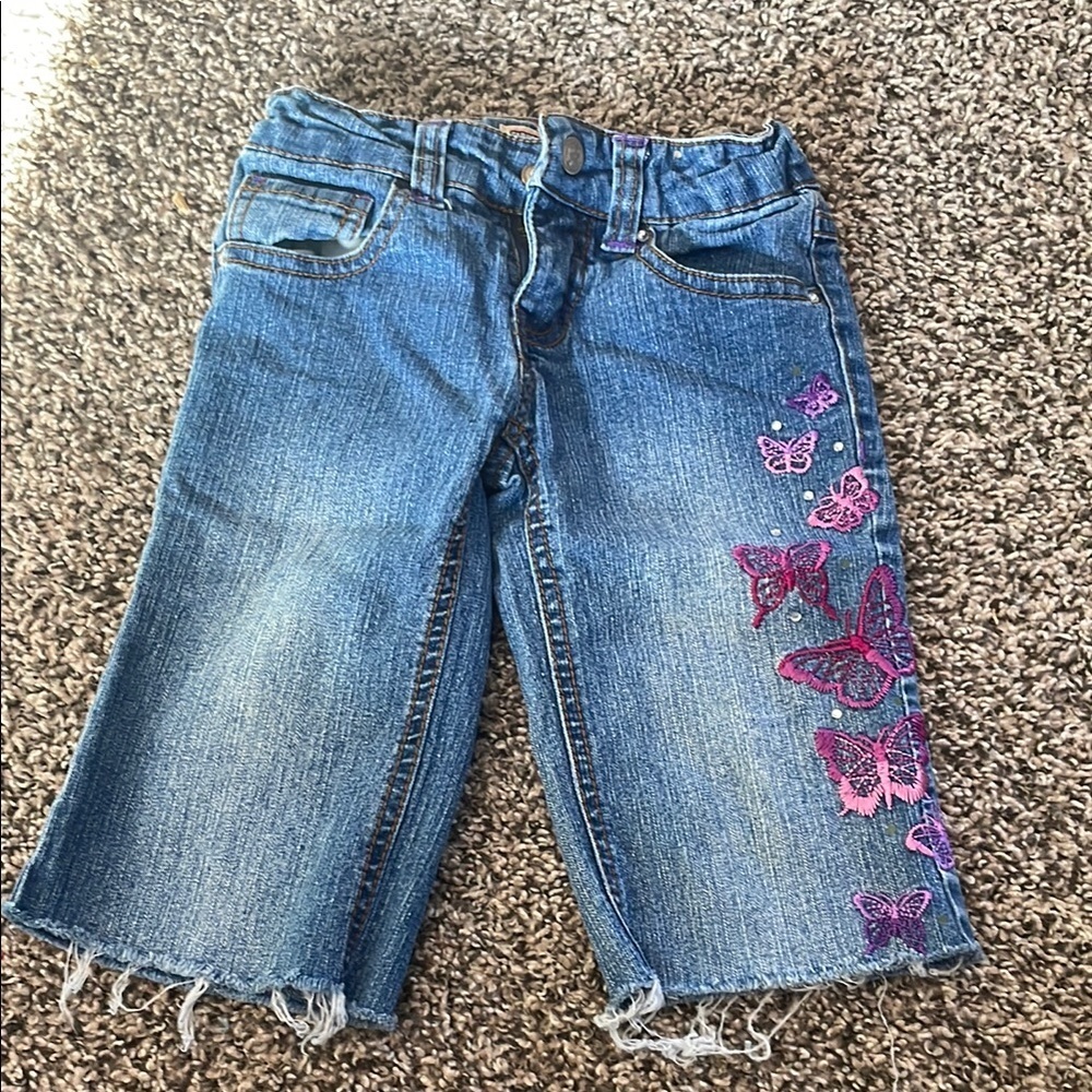 Faded Glory Kids Denim Shorts with Pink Butterfly Design